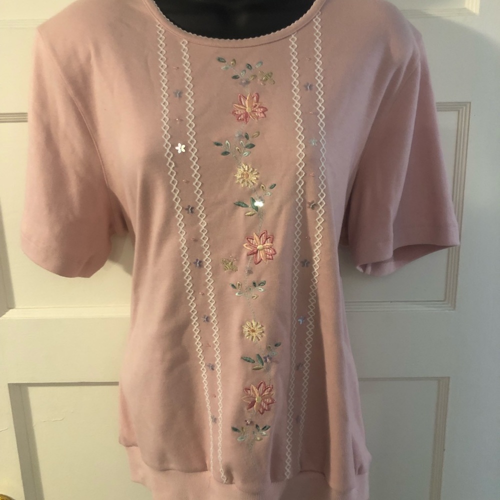 Alfred Dunner Medium Floral Polo Shirt Blouse Top